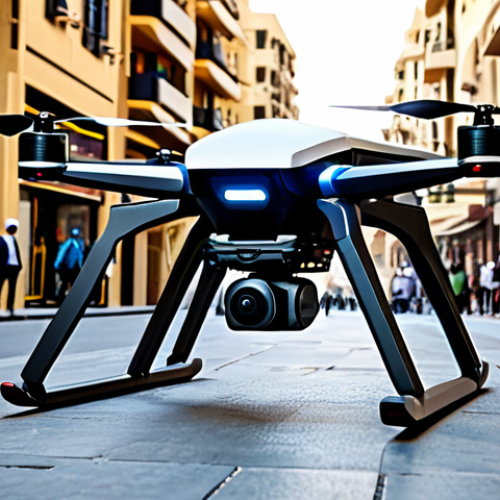 Home 23 **
A modern, fully clothed drone powered by ionic propulsion, silently delivering a package in a bustling Middle Eastern city. The drone is sleek and futuristic, flying above a busy street filled with pedestrians in traditional and modern clothing. Focus on the architectural details of the buildings and the vibrant street life. Safe for work, appropriate content, professional, modest, perfect anatomy, natural proportions.
**