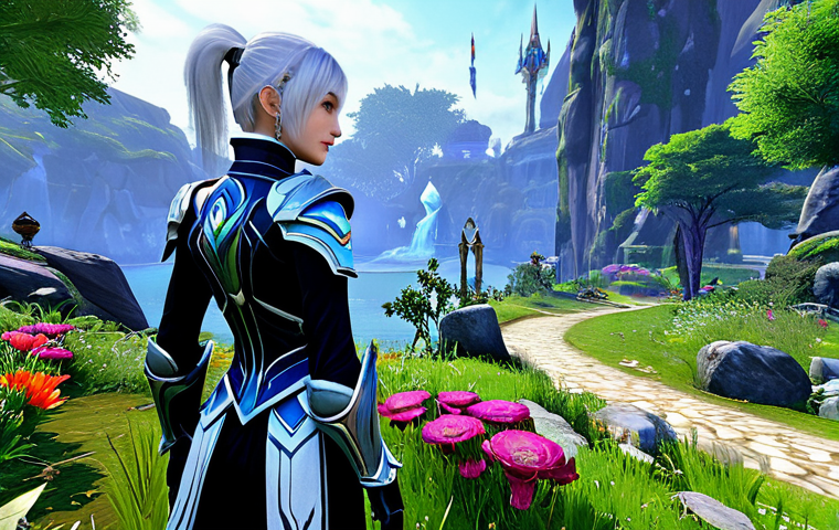 ** A friendly, fully clothed Aion novice in modest armor exploring a vibrant, safe-for-work Aion landscape. Include details of the lush environment and friendly NPCs. Perfect anatomy, natural pose, appropriate content, professional.

**