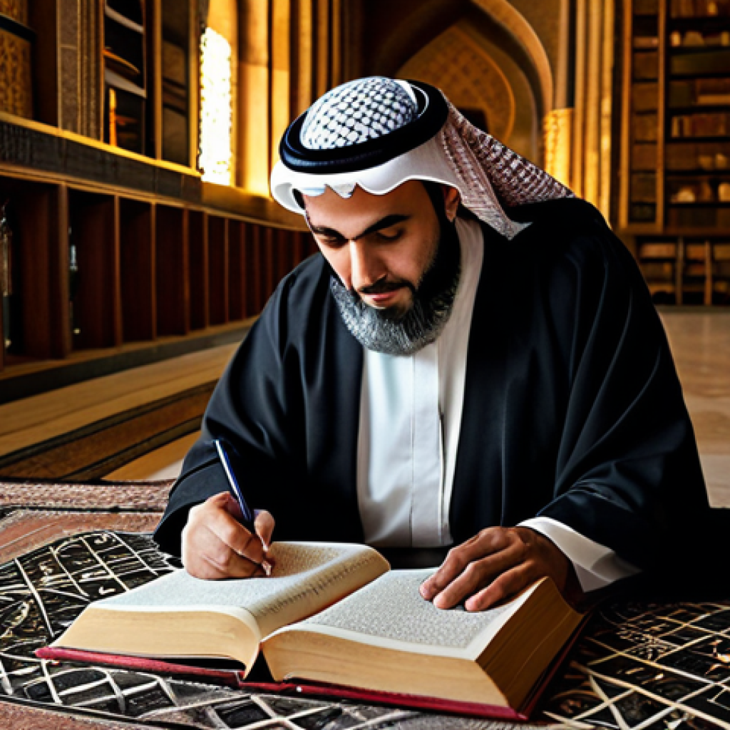 아이온 직업별 추천 무기 - The Wise Scholar**
"A distinguished Arab scholar in traditional, fully clothed robes, studying anci...