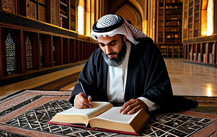아이온 직업별 추천 무기 - The Wise Scholar**
"A distinguished Arab scholar in traditional, fully clothed robes, studying anci...