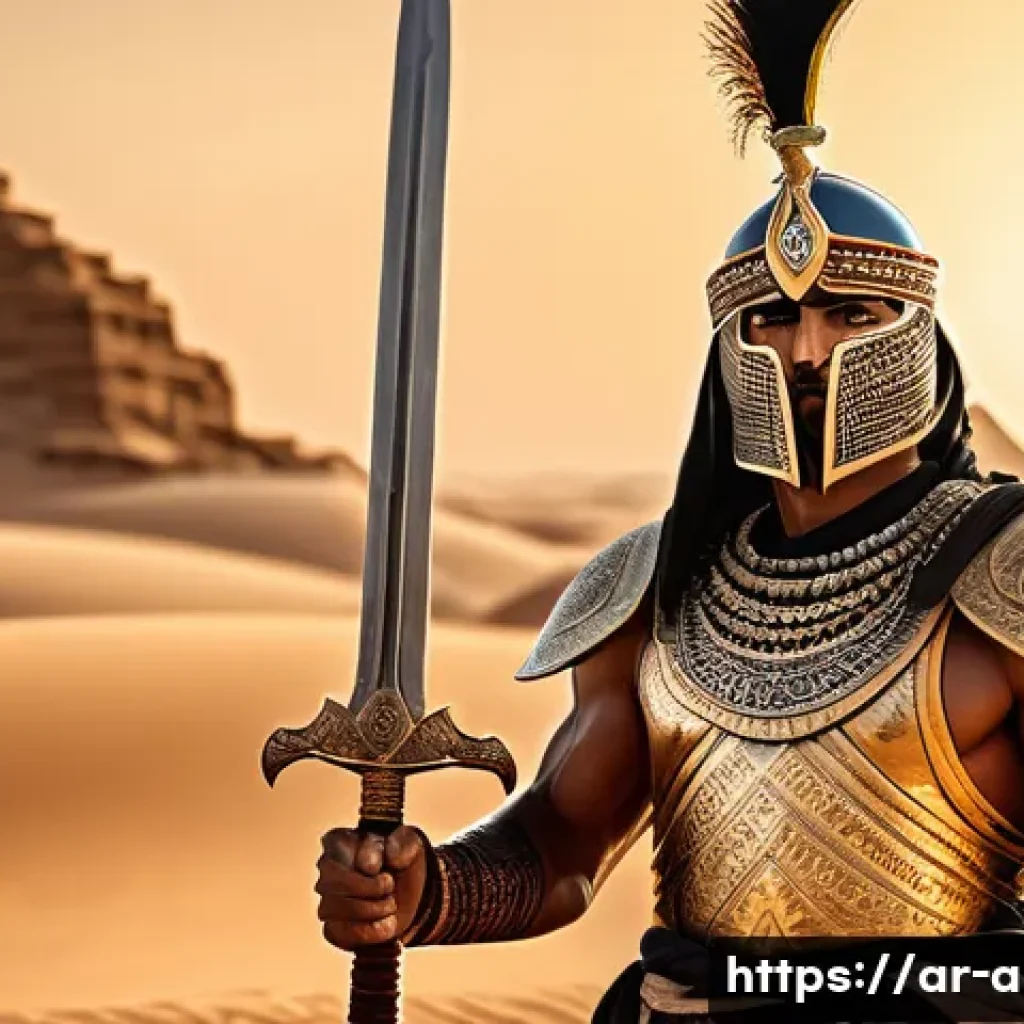 아이온 종족별 특성 - A powerful tribal warrior in traditional heavy armor standing confidently on an open battlefield und...