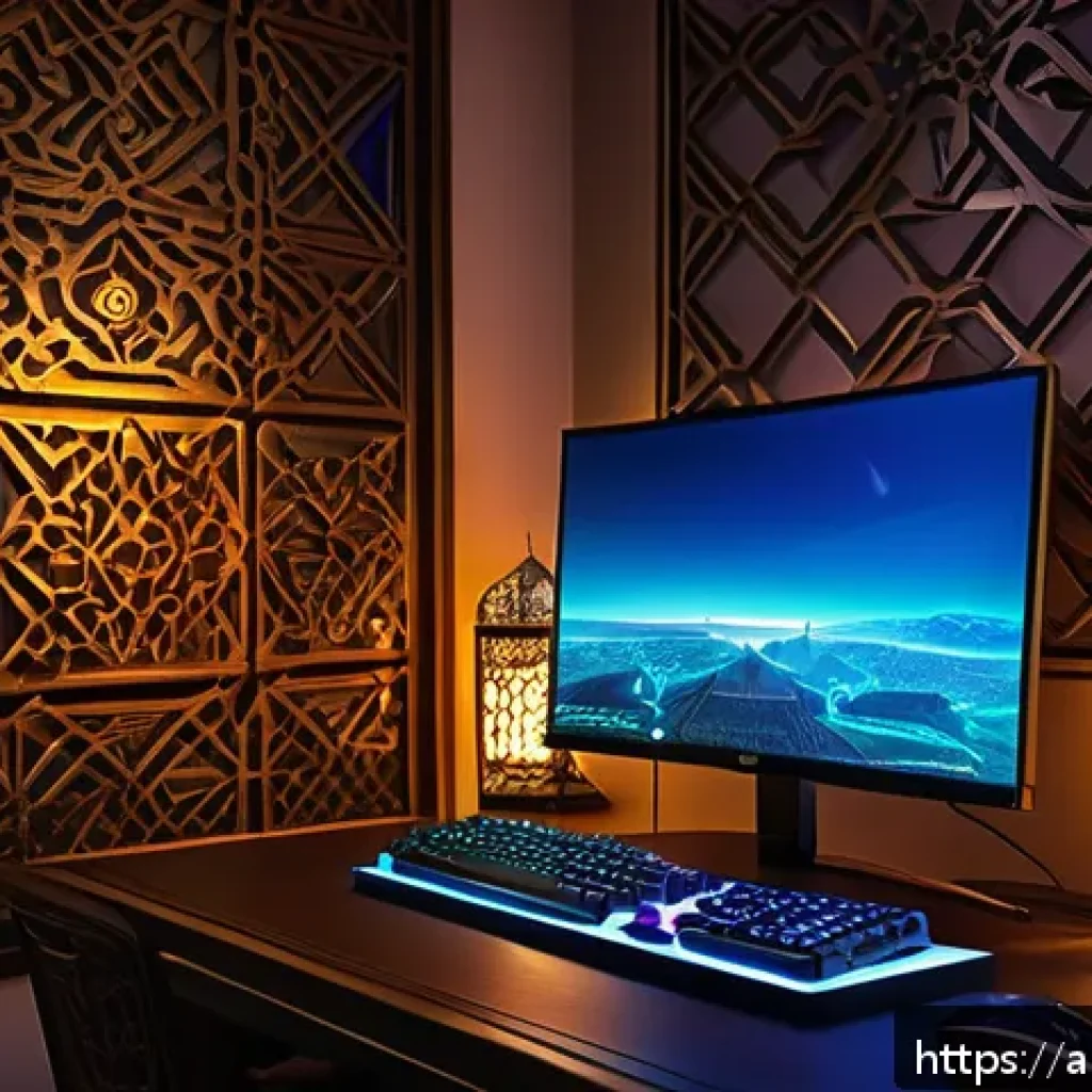 아이온 게임 화면 설정 - A vibrant gaming setup showcasing a high-resolution monitor displaying the fantasy MMORPG AION with ...