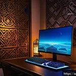 아이온 게임 화면 설정 - A vibrant gaming setup showcasing a high-resolution monitor displaying the fantasy MMORPG AION with ...