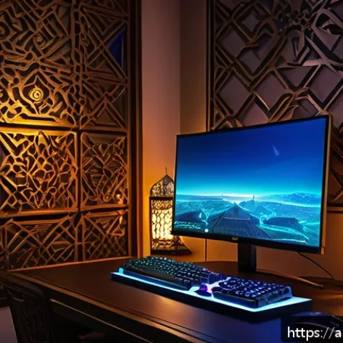 아이온 게임 화면 설정 - A vibrant gaming setup showcasing a high-resolution monitor displaying the fantasy MMORPG AION with ...