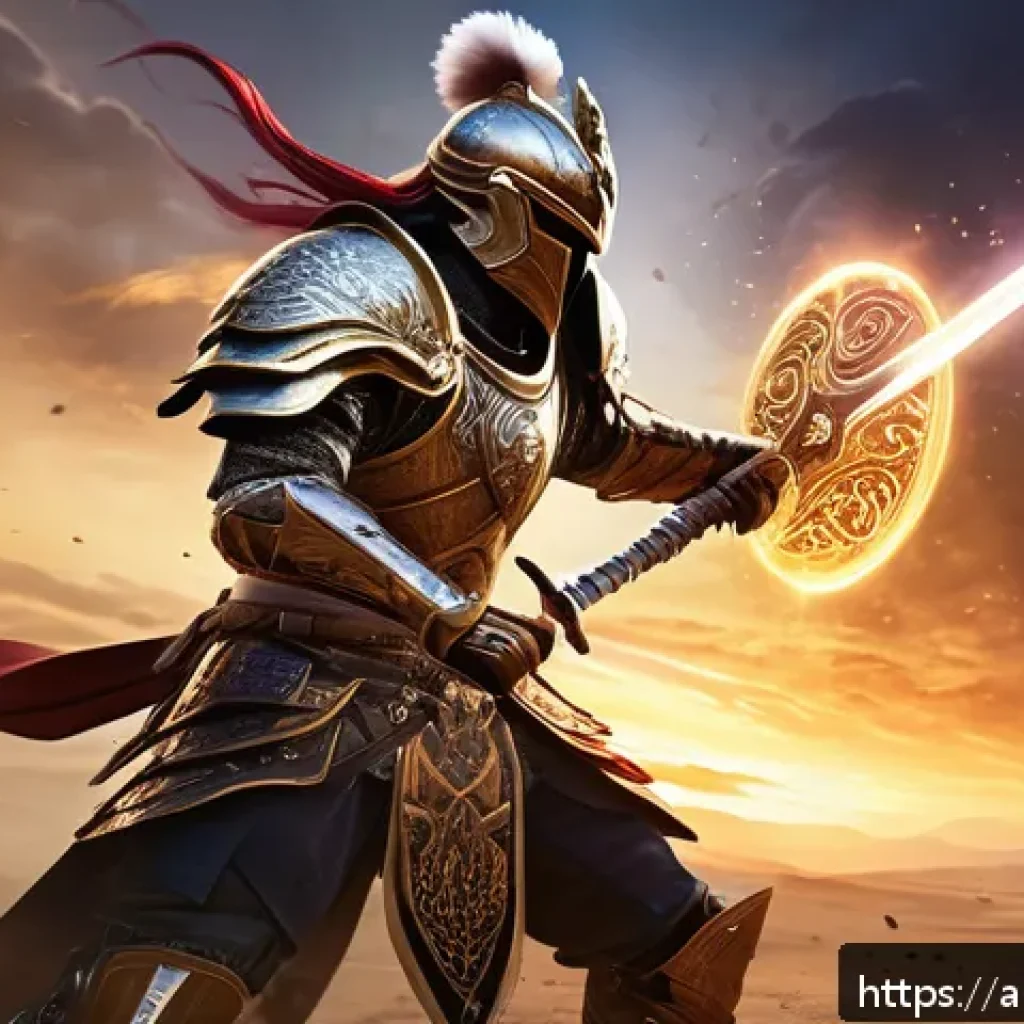 아이온 인기 클래스 순위 - A dynamic battle scene in the world of Aion featuring an offensive class warrior in detailed, ornate...